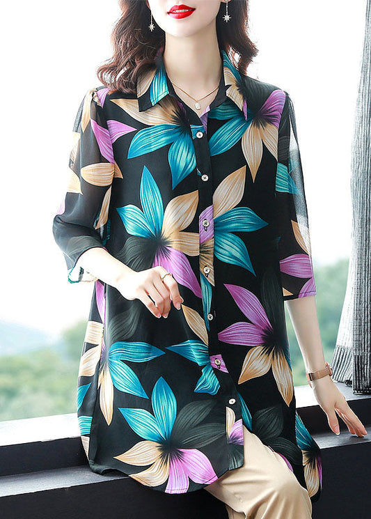 Unique Peter Pan Collar Patchwork Chiffon Shirt Tops Summer