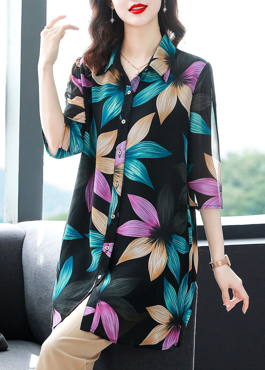 Unique Peter Pan Collar Patchwork Chiffon Shirt Tops Summer