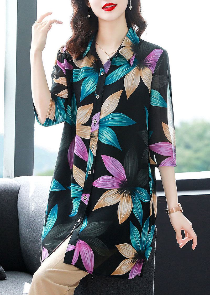 Unique Peter Pan Collar Patchwork Chiffon Shirt Tops Summer