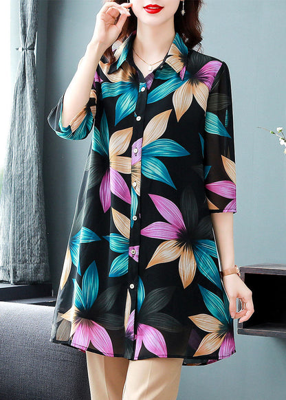 Unique Peter Pan Collar Patchwork Chiffon Shirt Tops Summer