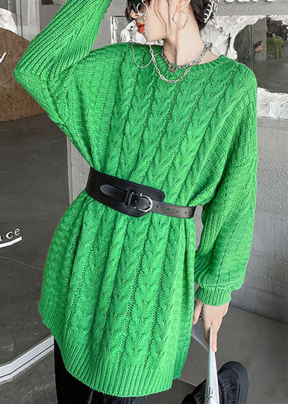 Unique Green O-neck Cozy Fall Knit Sweaters