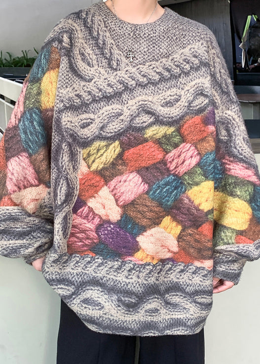 Unique Green Print Cable Knit Sweaters Fall
