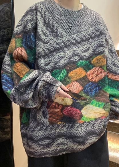 Unique Green Print Cable Knit Sweaters Fall