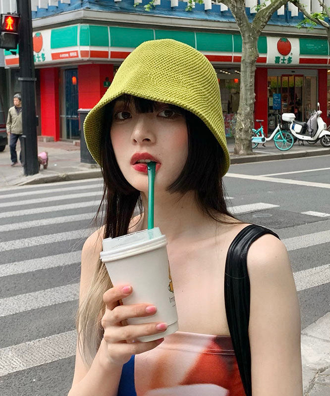 Unique Green Color Knit Bucket Hat