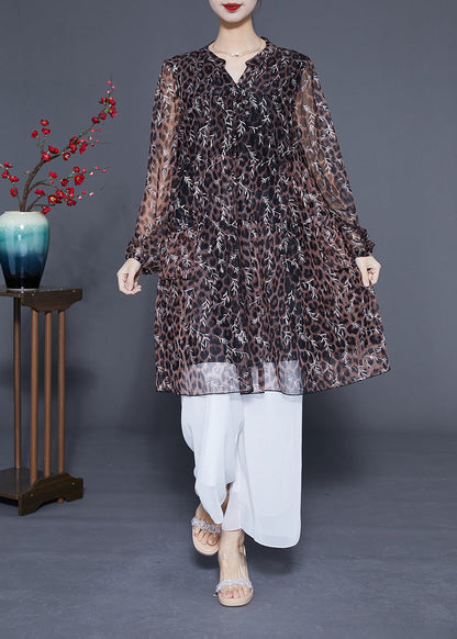 Unique Leopard Print Hollow Out Chiffon a Line Dress Summer