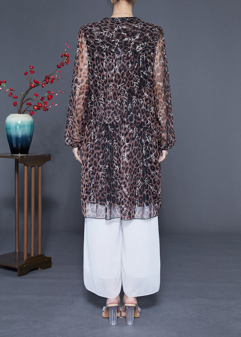 Unique Leopard Print Hollow Out Chiffon a Line Dress Summer