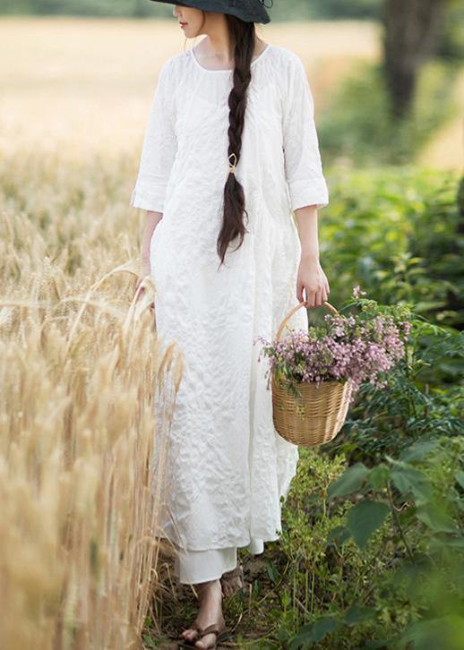 Unique O Neck Cinched Dress White Traveling Dresses