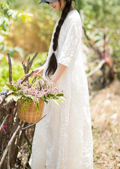 Unique O Neck Cinched Dress White Traveling Dresses