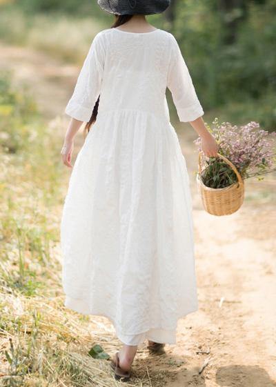Unique O Neck Cinched Dress White Traveling Dresses