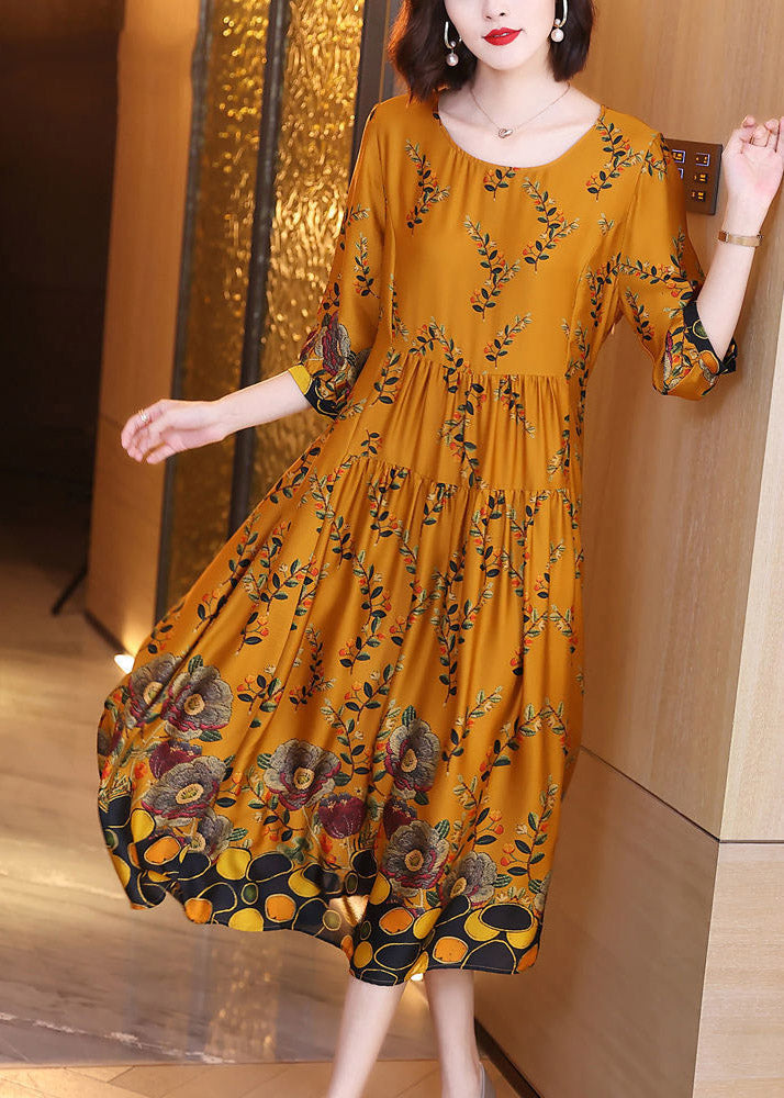 Unique O-neck Black Grey Wrinkled Silk Dresses Long Sleeve