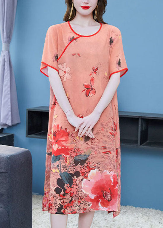 Unique Orange Butterfly Print Patchwork Chiffon Dresses Summer