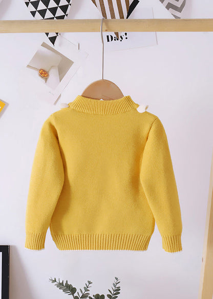 Unique Pink Ruffled the Sunflowers Thick Cotton Knit Kids Sweaters Fall