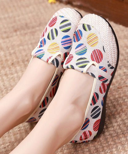 Unique Print Flat Shoes for Beige Linen Fabric