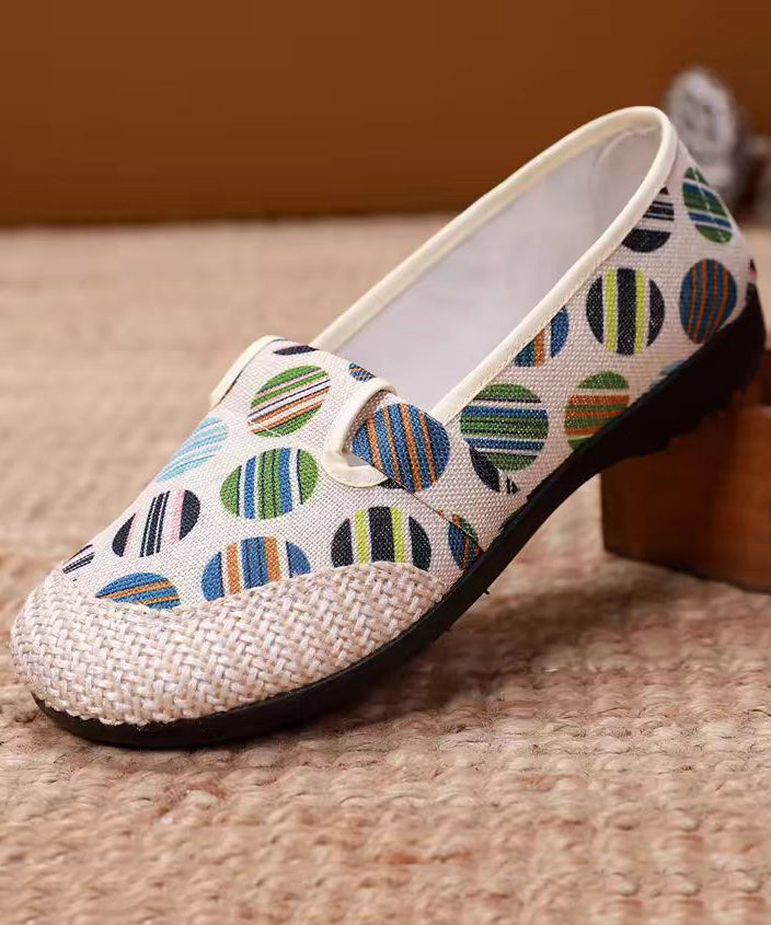 Unique Print Flat Shoes for Beige Linen Fabric