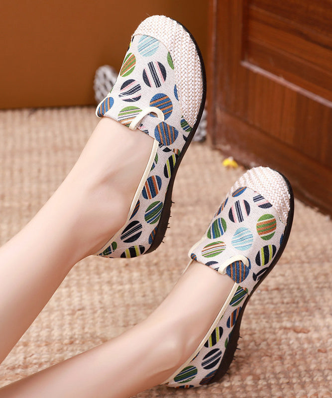 Unique Print Flat Shoes for Beige Linen Fabric