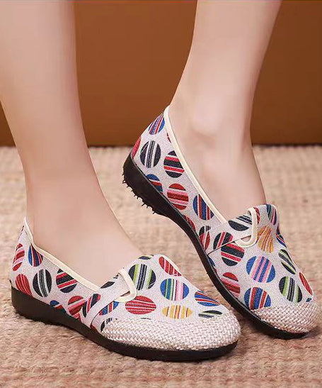 Unique Print Flat Shoes for Beige Linen Fabric