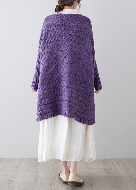 Unique Purple O-neck Pockets Cozy Knit Cardigan Spring