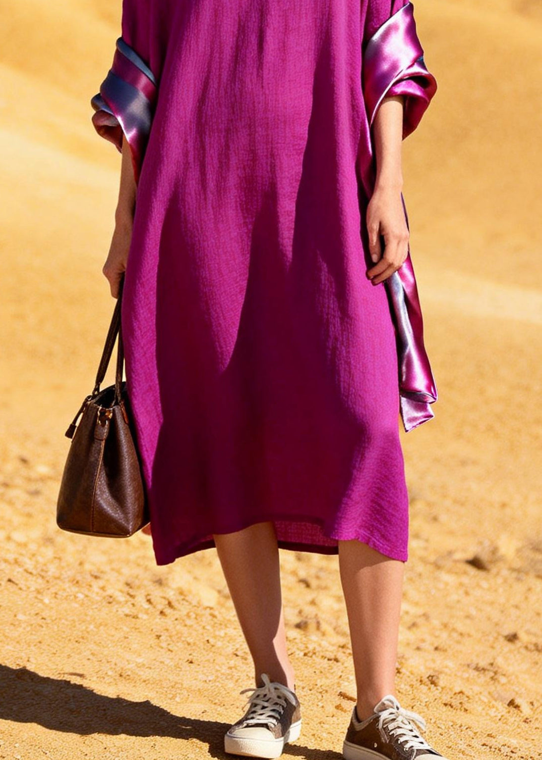Unique Purple Oversized Patchwork Cotton Dress Summer