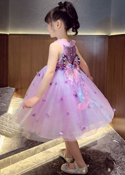 Unique Purple Sequins Butterfly Tulle Kids Robe Dresses Summer