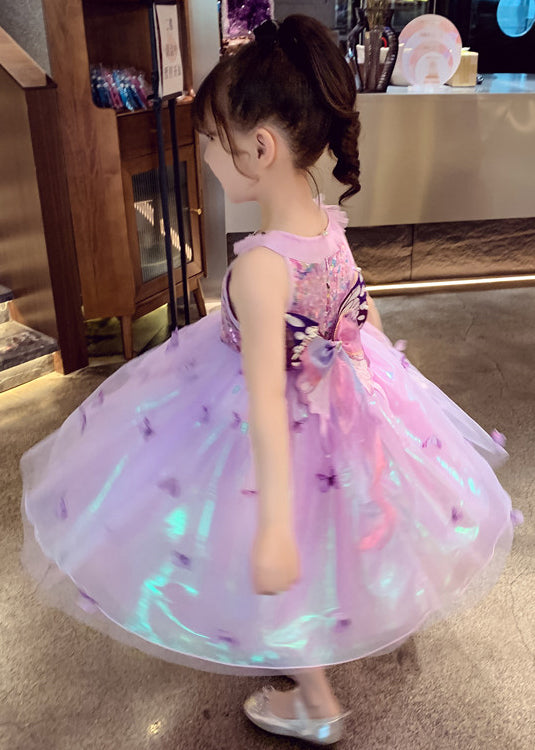 Unique Purple Sequins Butterfly Tulle Kids Robe Dresses Summer