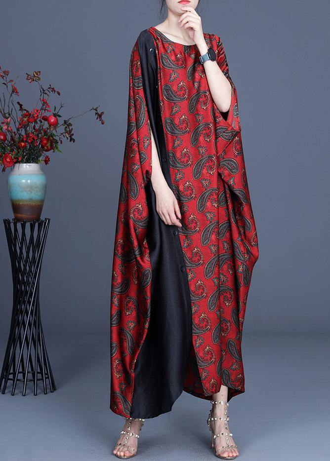 Unique Red Print Patchwork Long Dresses Summer Spring
