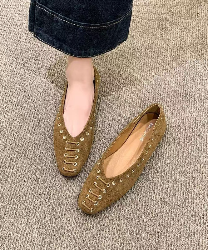 Unique Rivet Flat Shoes for Green Faux Leather