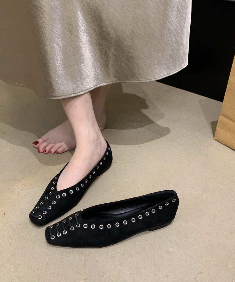 Unique Rivet Flat Shoes for Green Faux Leather