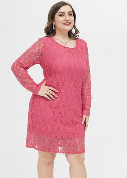 Unique Rose O-neck Lace Mid Dress Fall
