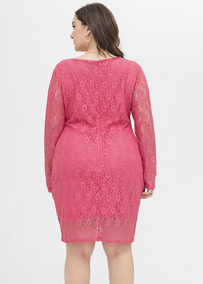Unique Rose O-neck Lace Mid Dress Fall