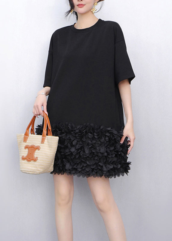 Unique Rose O-neck Tulle Patchwork Mid Dress Short Sleeve