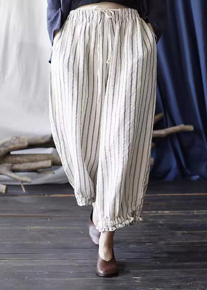 Unique Striped Pockets Tie Waist Harem Pants Summer
