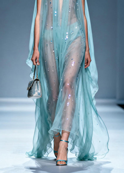 Unique V Neck Zircon Chiffon Long Dresses Summer
