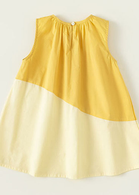 Unique Yellow O Neck Patchwork Cotton Baby Dresses Sleeveless