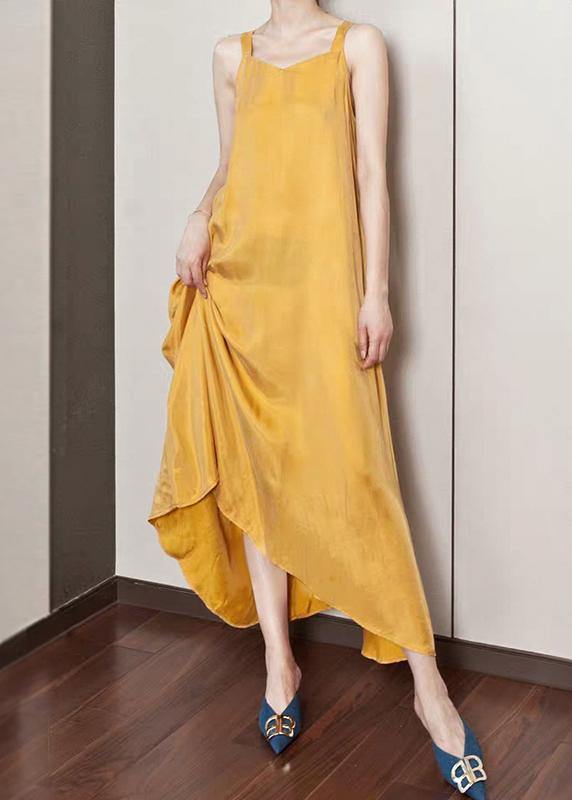 Luxy Silk Dress Yellow Spaghetti Strap Maxi Dress Sundresses