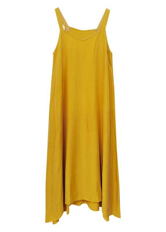 Luxy Silk Dress Yellow Spaghetti Strap Maxi Dress Sundresses