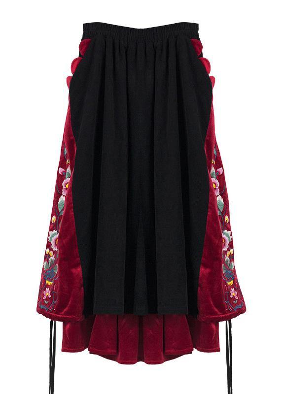 Unique Black Cotton Quilting Skirts Drawstring Patchwork Skirts