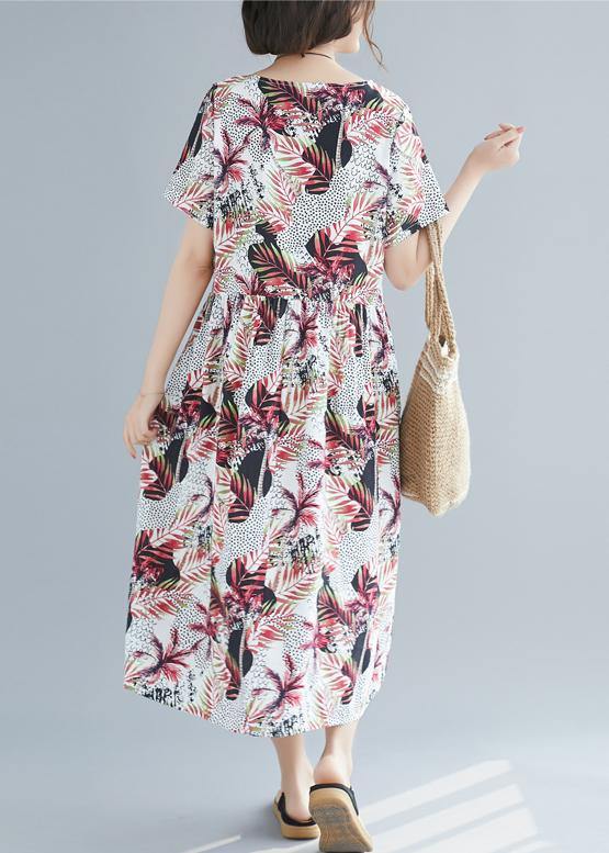 Unique O Neck Pockets Cotton Robes Omychic Pattern Red Print Clothing Dresses Summer