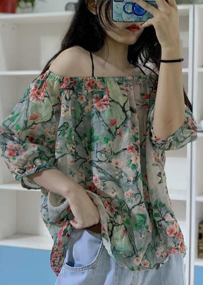 Unique Prints Linen Clothes Half Sleeve Box Fall Blouses