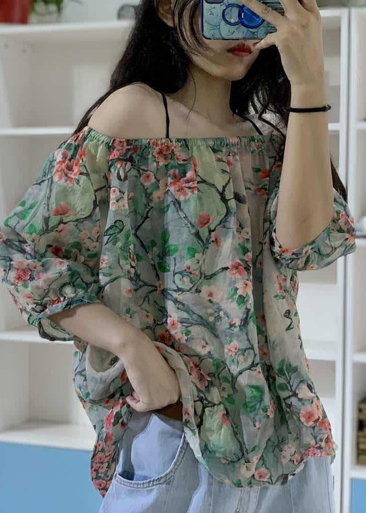 Unique Prints Linen Clothes Half Sleeve Box Fall Blouses