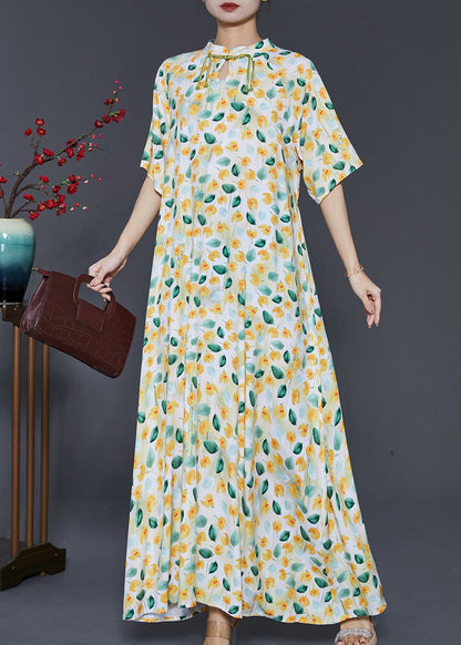 Apricot Tasseled Print Cotton Dress Summer