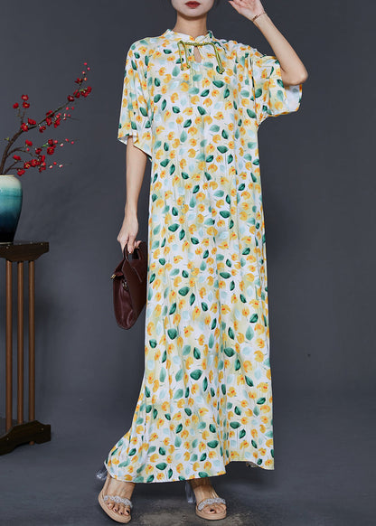 Apricot Tasseled Print Cotton Dress Summer