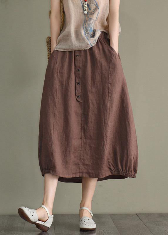 Beige Button a Line Summer Loose Skirts Linen