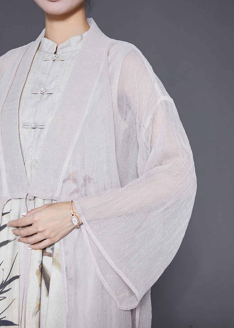 Beige Chinese Button Print Two Pieces Set Summer