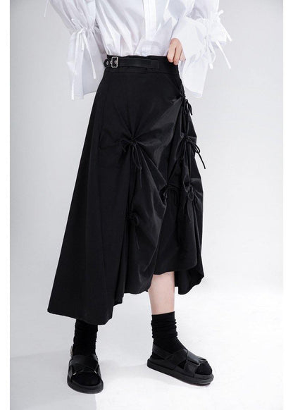 Black Cinched Low High Design Skirts Summer