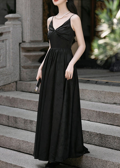 Black Embroidered Cape and Spaghetti Strap Dress Silk 2 Piece Outfit Spring