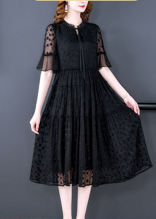 Black Embroidered Hollow Out Lace Long Dress Summer