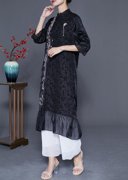Black Embroideried Patchwork Jacquard Silk Dress Bracelet Sleeve
