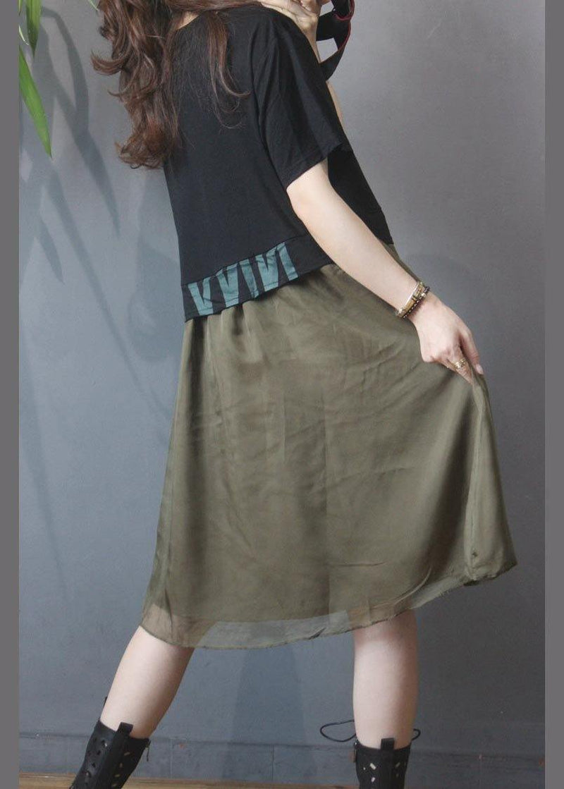 Black Graphic Patchwork Green Dress Summer
