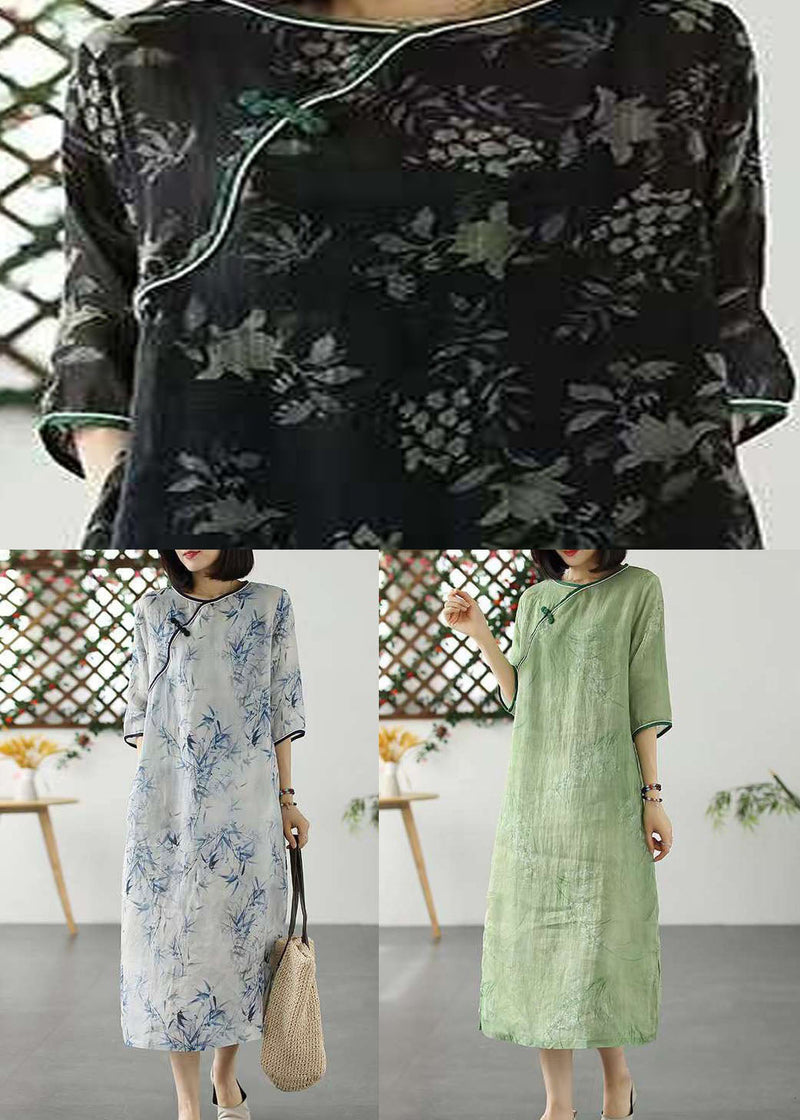 Black O Neck Patchwork Long Linen Dresses Summer
