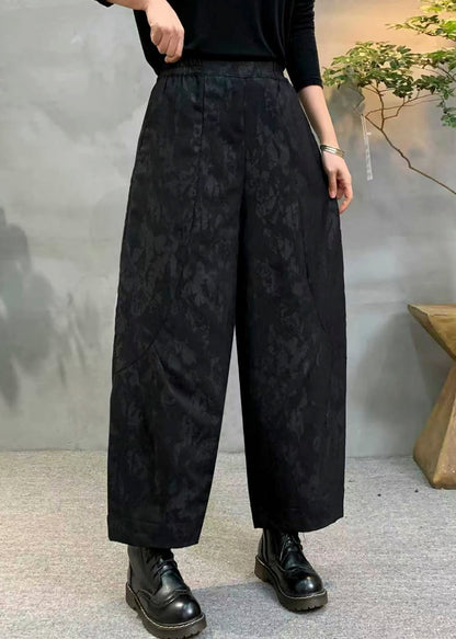 Black Oversized Jacquard Fine Cotton Filled Harem Pants Winter